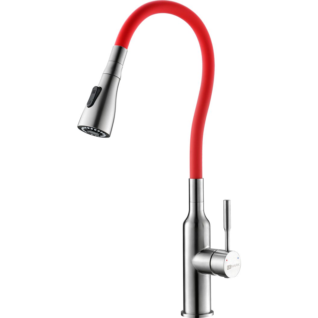 Смеситель для кухни с гибким изливом и 2-функциональным аэратором сталь Lemark Expert, LM5082S-Red