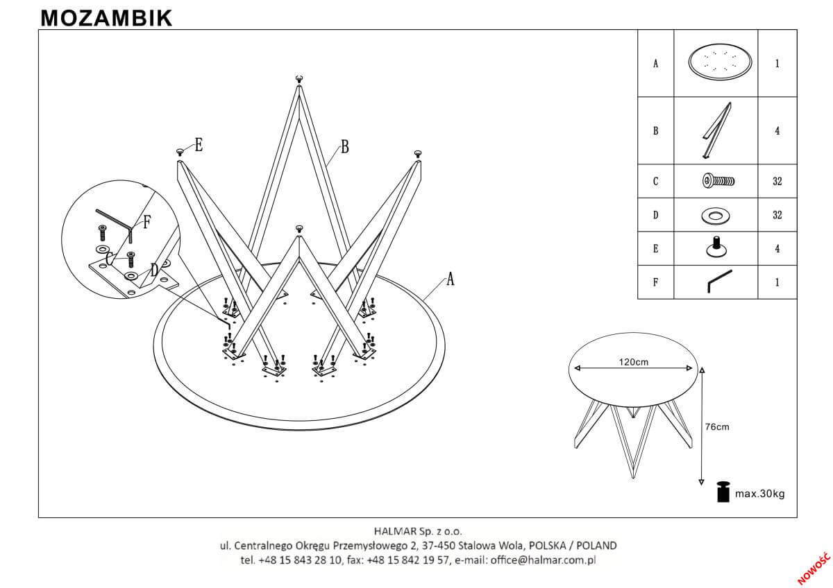Стол обеденный Halmar Mozambik дуб золотой/черный, V-CH-MOZAMBIK-ST