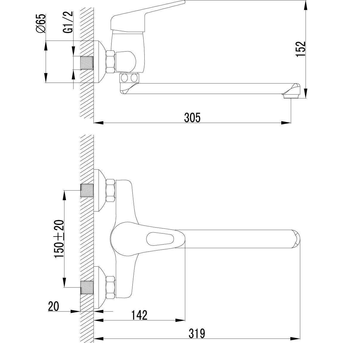 Смеситель для кухни/умывальника с плоским изливом 250 мм настенный Lemark Luna, LM4111C