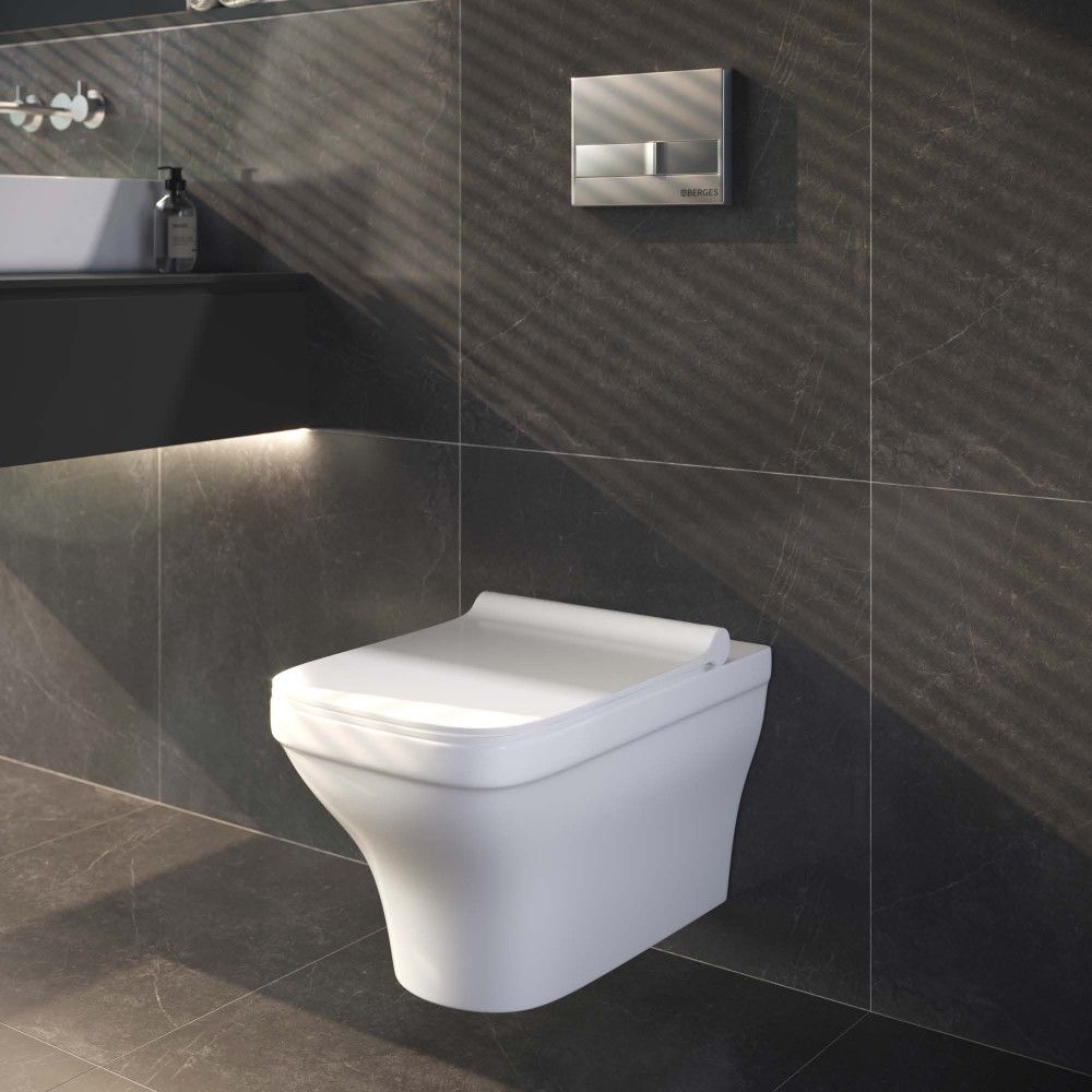 Унитаз подвесной Berges Strati Rimless с тонким сиденьем, 082132