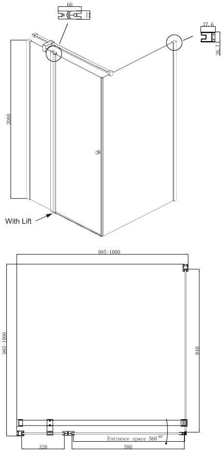 Квадратное душевое ограждение с распашной дверью и неподвижной частью Ambassador Nord 13011106