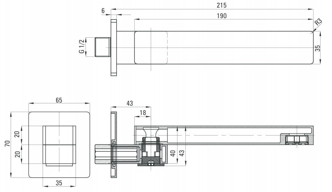 Излив для ванной квадратный складной Deante Cascada, NAC_084K