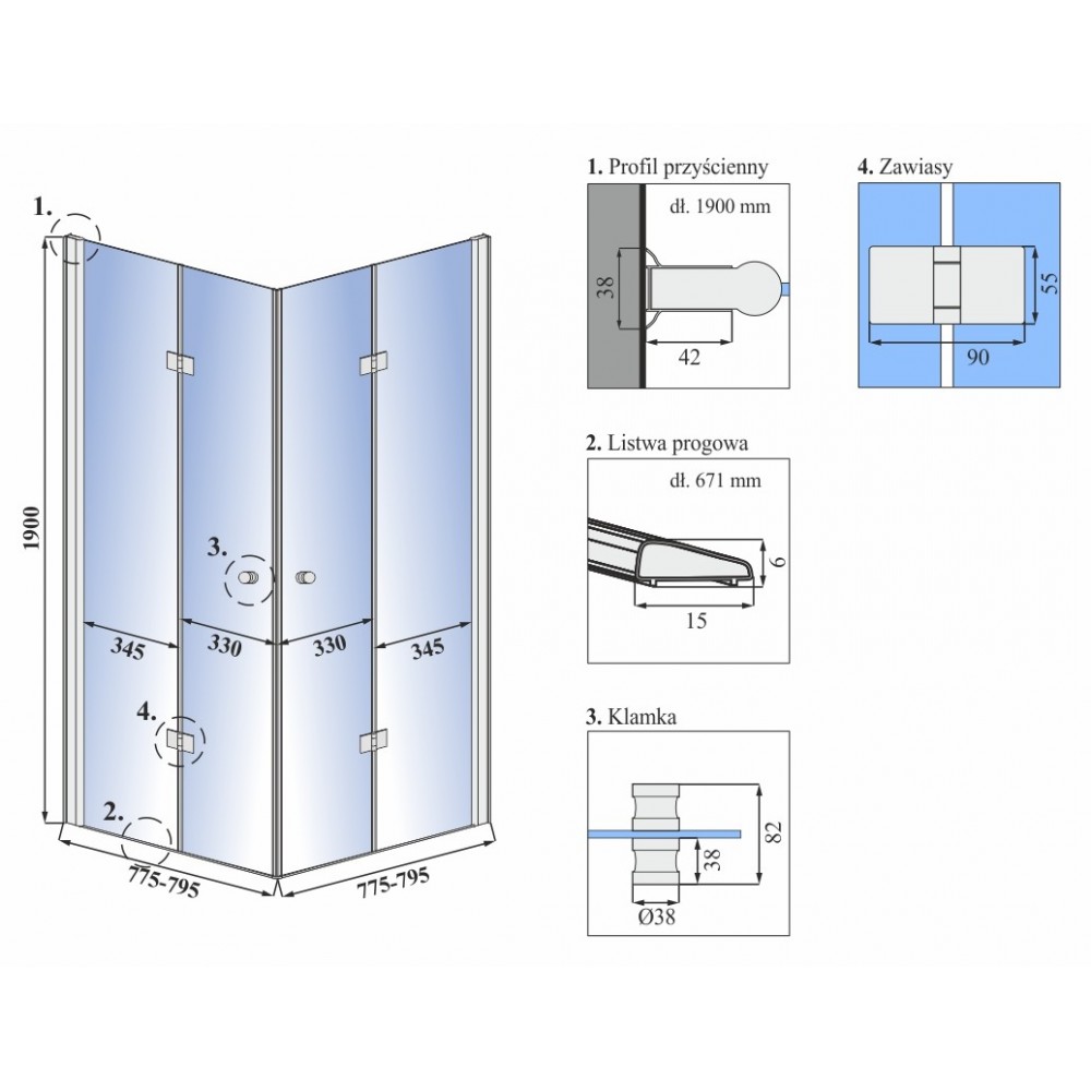 Душевой уголок Calani Orion Chrome 80x80, CAL-K0201