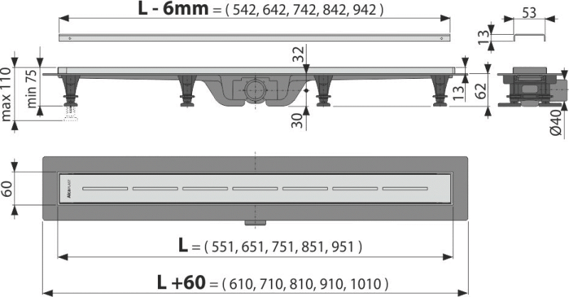 Водоотводящий желоб Alcaplast APZ18
