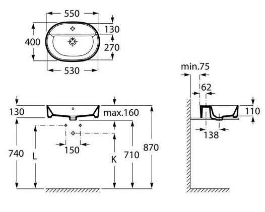 Умывальник накладной Roca The Gap Round 55x40, A3270Y0000
