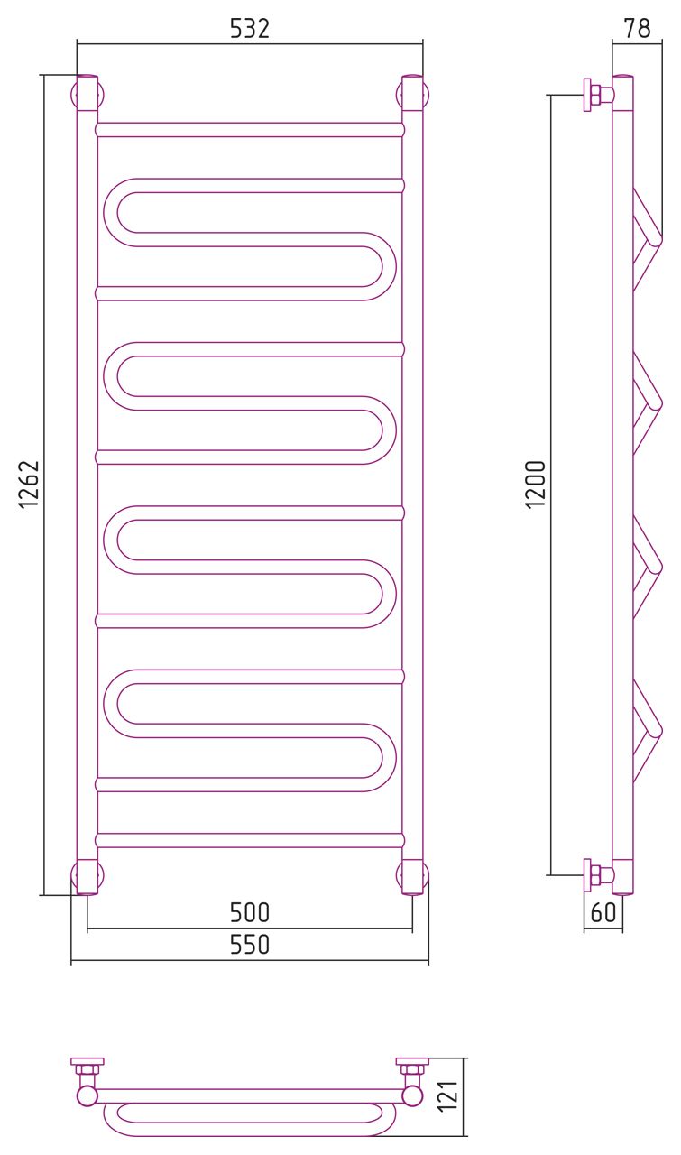 Водяной полотенцесушитель Сунержа Элегия 1200x500