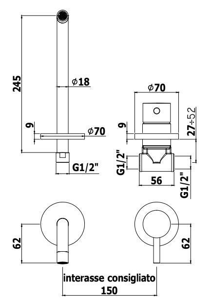 Смеситель для умывальника из стены Paffoni Light нержавеющая сталь, LIG007ST70