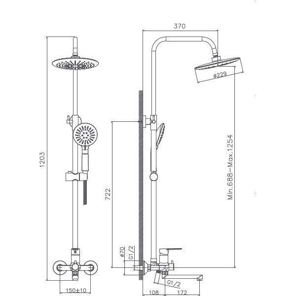 Душевая система с верхним душем, смесителем и ручной лейкой Haiba HB24557-8