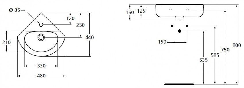 Рукомойник угловой Ideal Standard Connect Arc 45, E793101