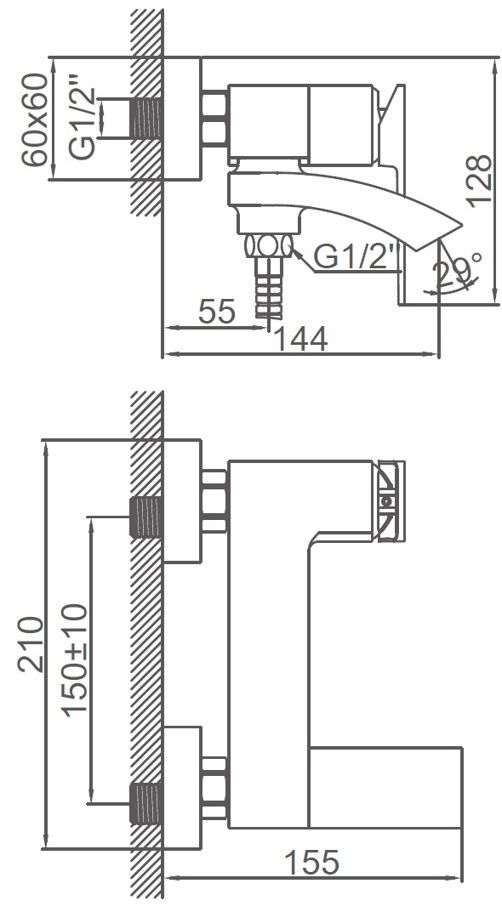 Смеситель для ванны графит Ledeme L3178U