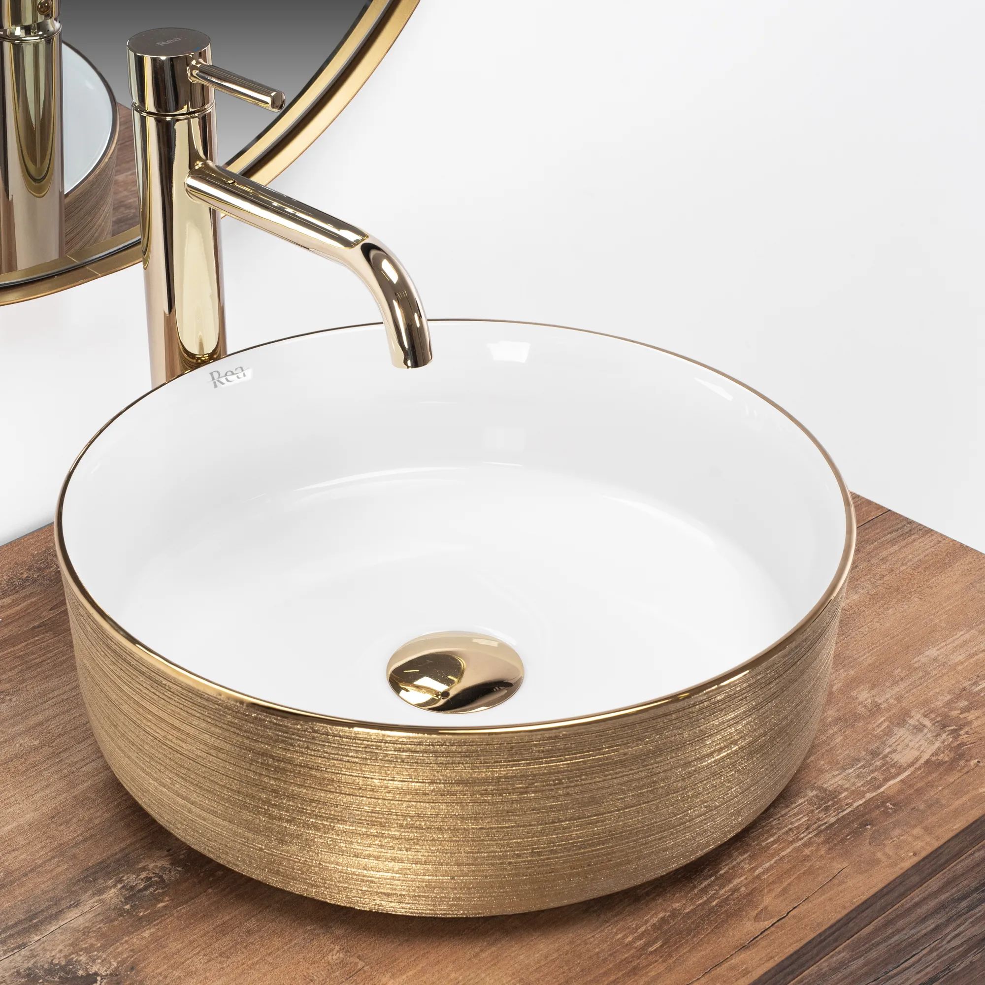 Умывальник Rea Sami White Brush Gold 36x36, REA-U6630