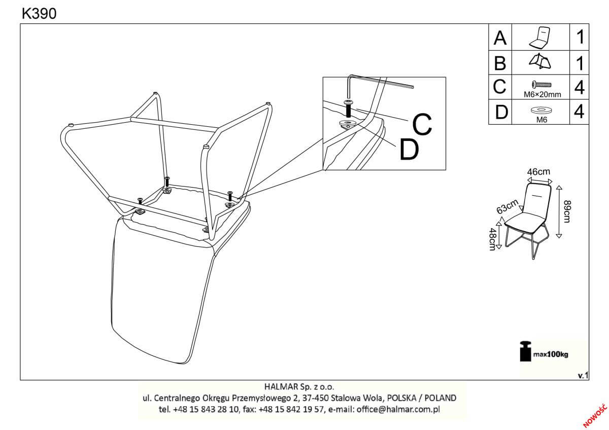 Стул кухонный Halmar K390 кремовый/золотой, V-CH-K/390-KR