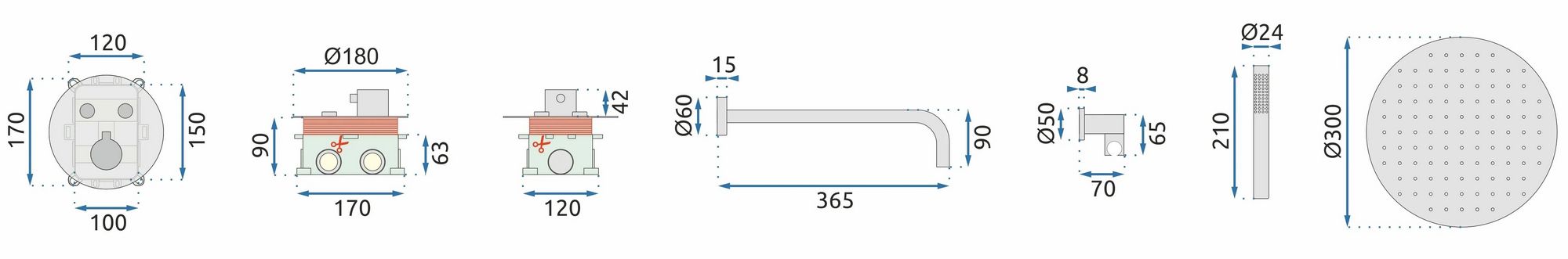 Душевая система Rea Lungo Miler Termostat Brush Gold, REA-P6716