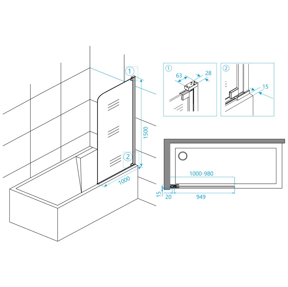 Шторка на ванну RGW SC-01-100, 03110110-11