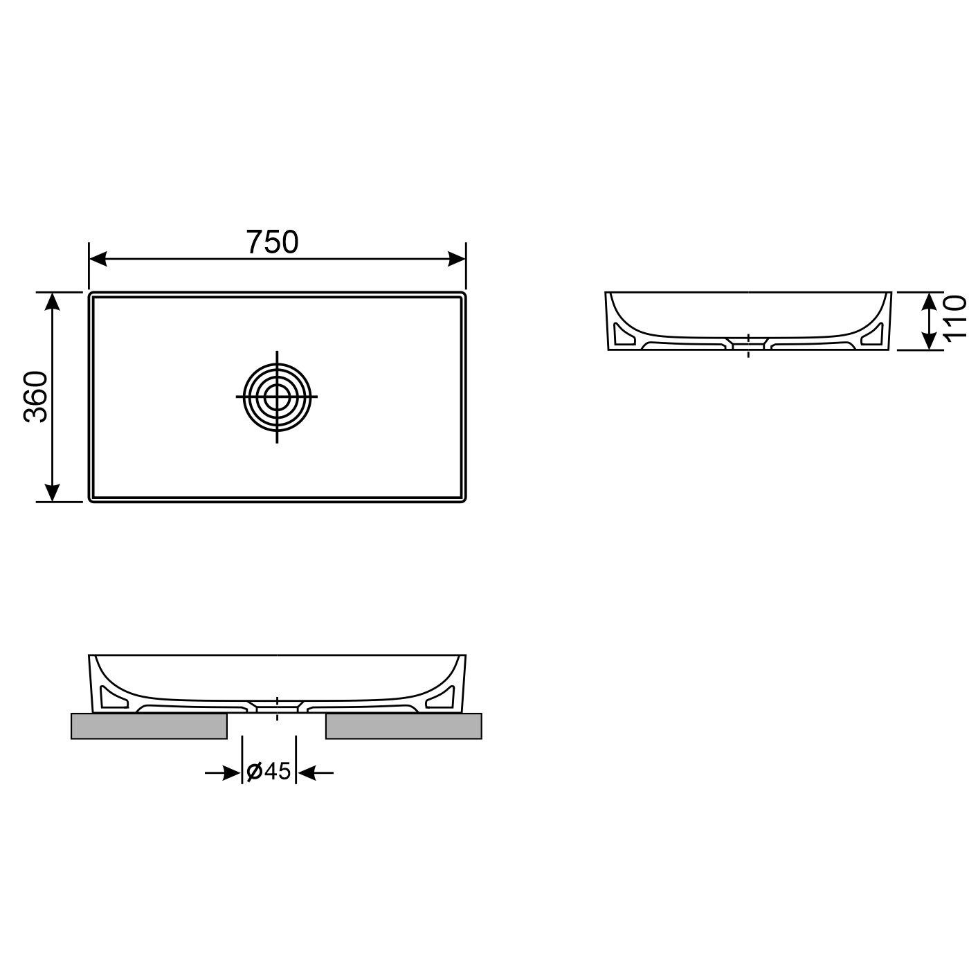 Накладная раковина Wellsee Pure BY Wellsee 75x36, 150711000