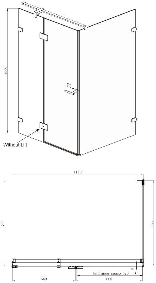 Прямоугольное душевое ограждение Ambassadro Amber 10011103L