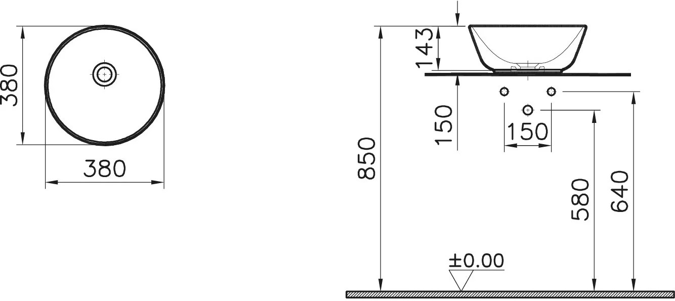 Раковина накладная Vitra Geo 38, 4421B003-0016