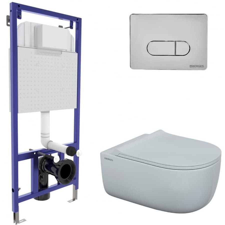 Комплект Berges Novum, кнопка D3 хром глянец, унитаз Ego XL Rimless, сиденье Toma Slim, 043201