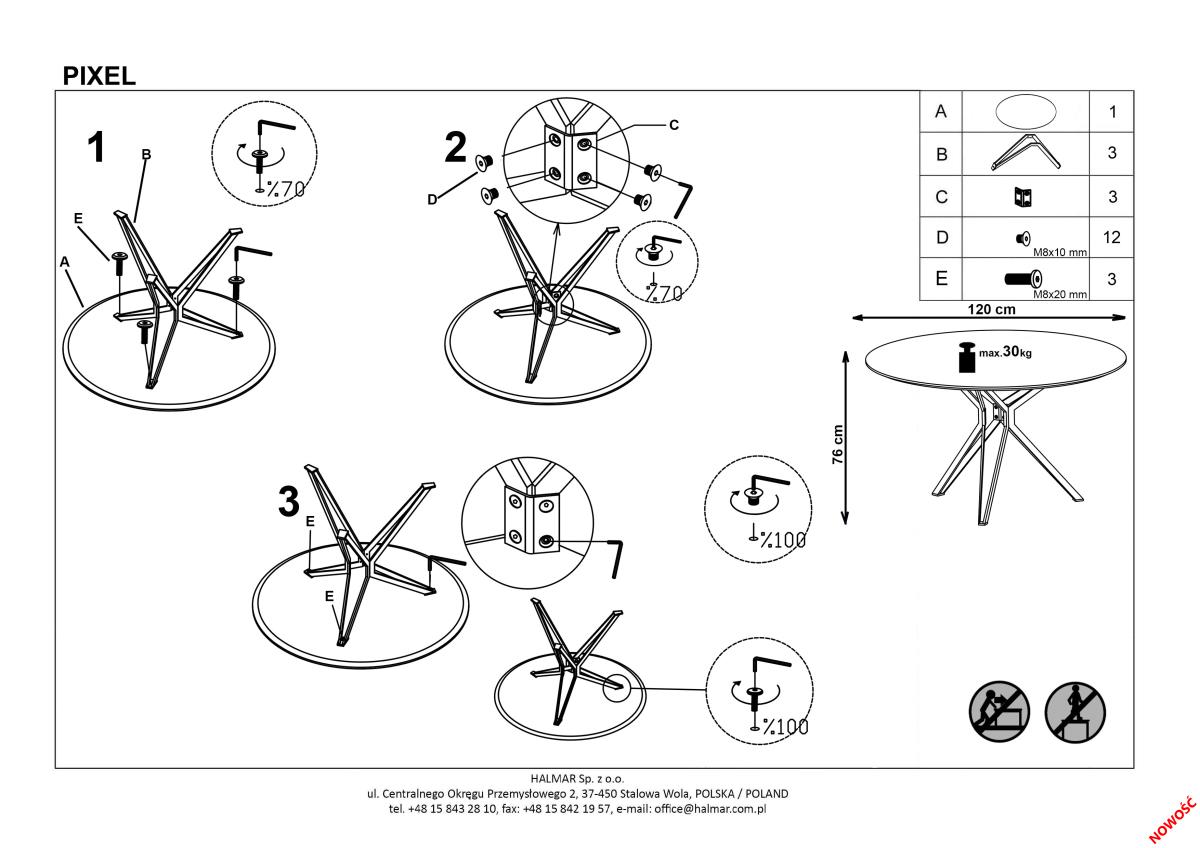 Стол обеденный Halmar Pixel 2 дуб золотой/черный, V-CH-PIXEL_2-ST
