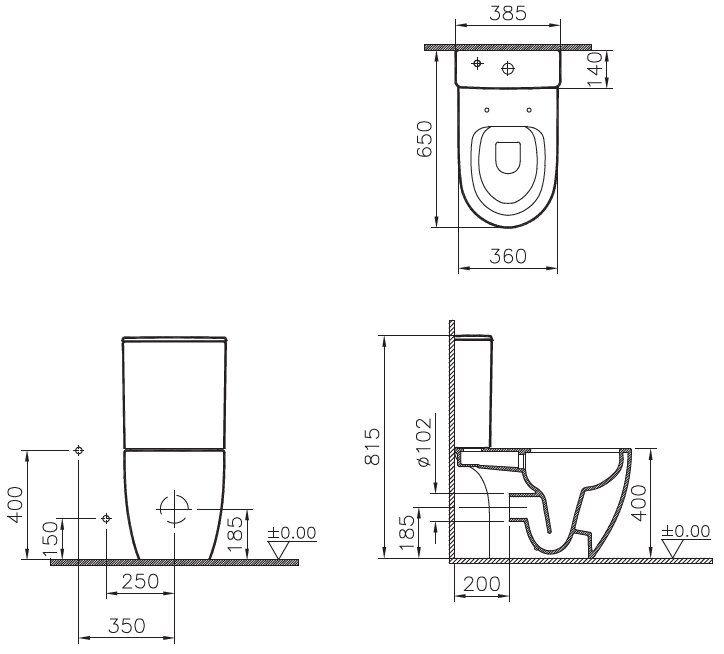 Унитаз напольный безободковый Vitra Sento Rim-ex Open-back, 9830B003-7204