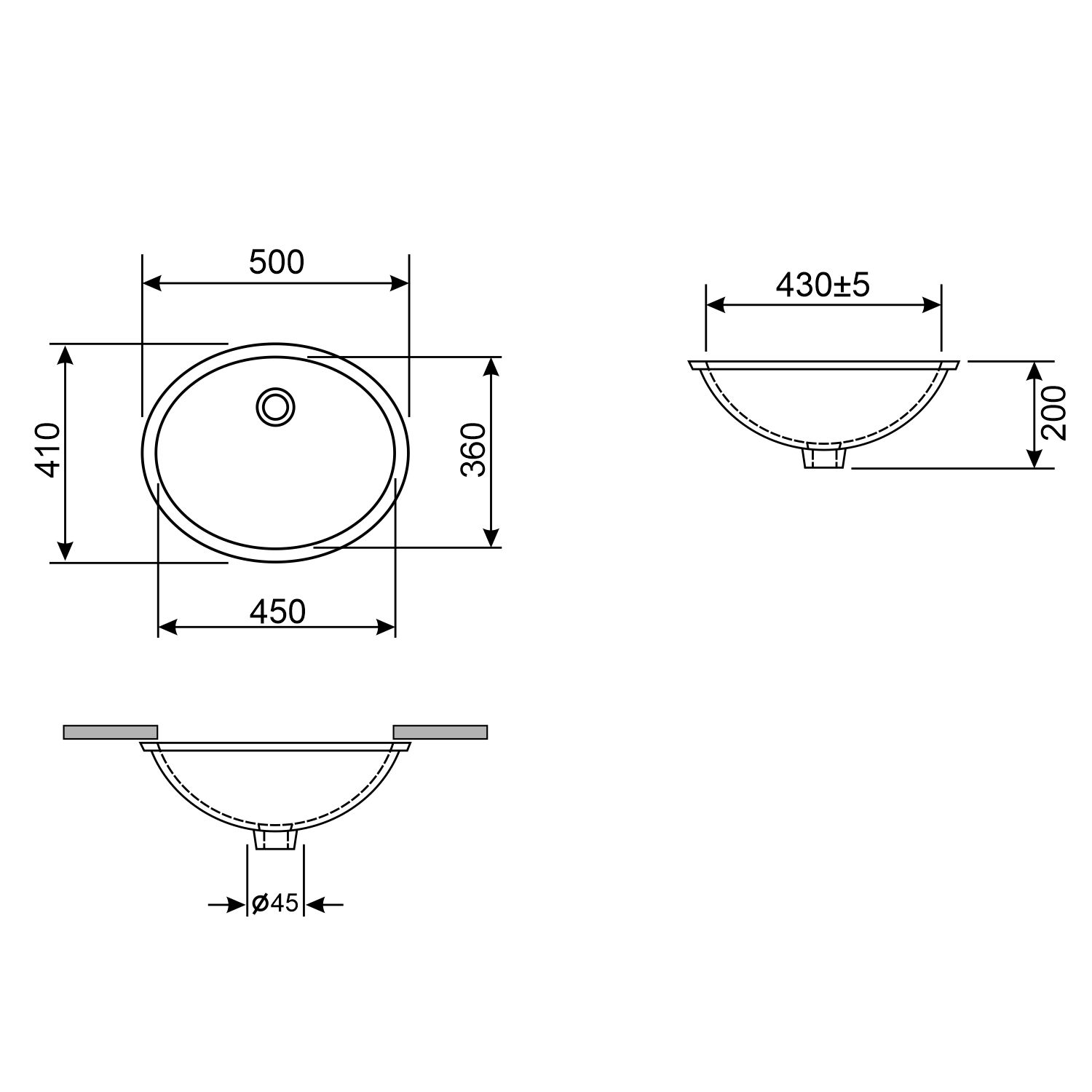 Встраиваемая снизу раковина Wellsee Petrichor 50x41, 151702000
