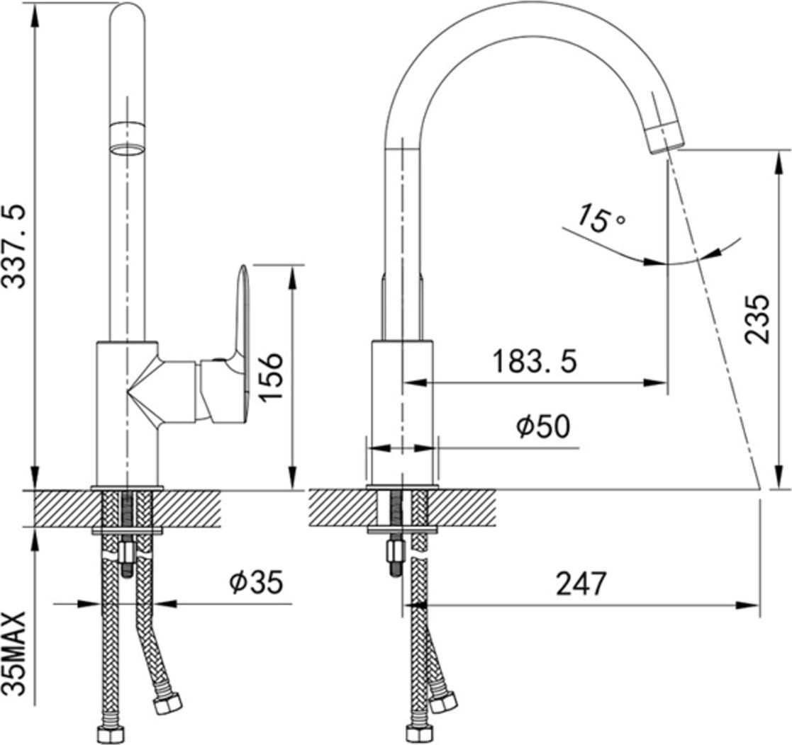Смеситель для кухни, черный, Iddis Cuba, CU5BLJ0i05