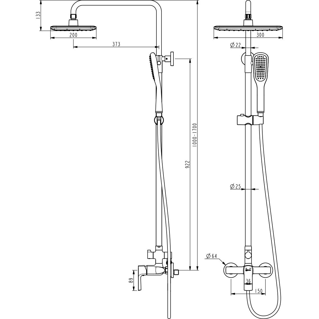Смеситель для душа с верхней душевой лейкой и 1-функциональной лейкой Lemark Ursus, LM7260BL