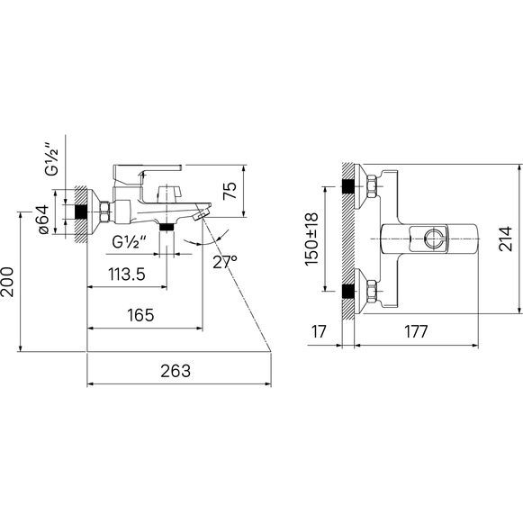 Смеситель для ванны, черный матовый, Iddis Bild, BILBL00i02WA
