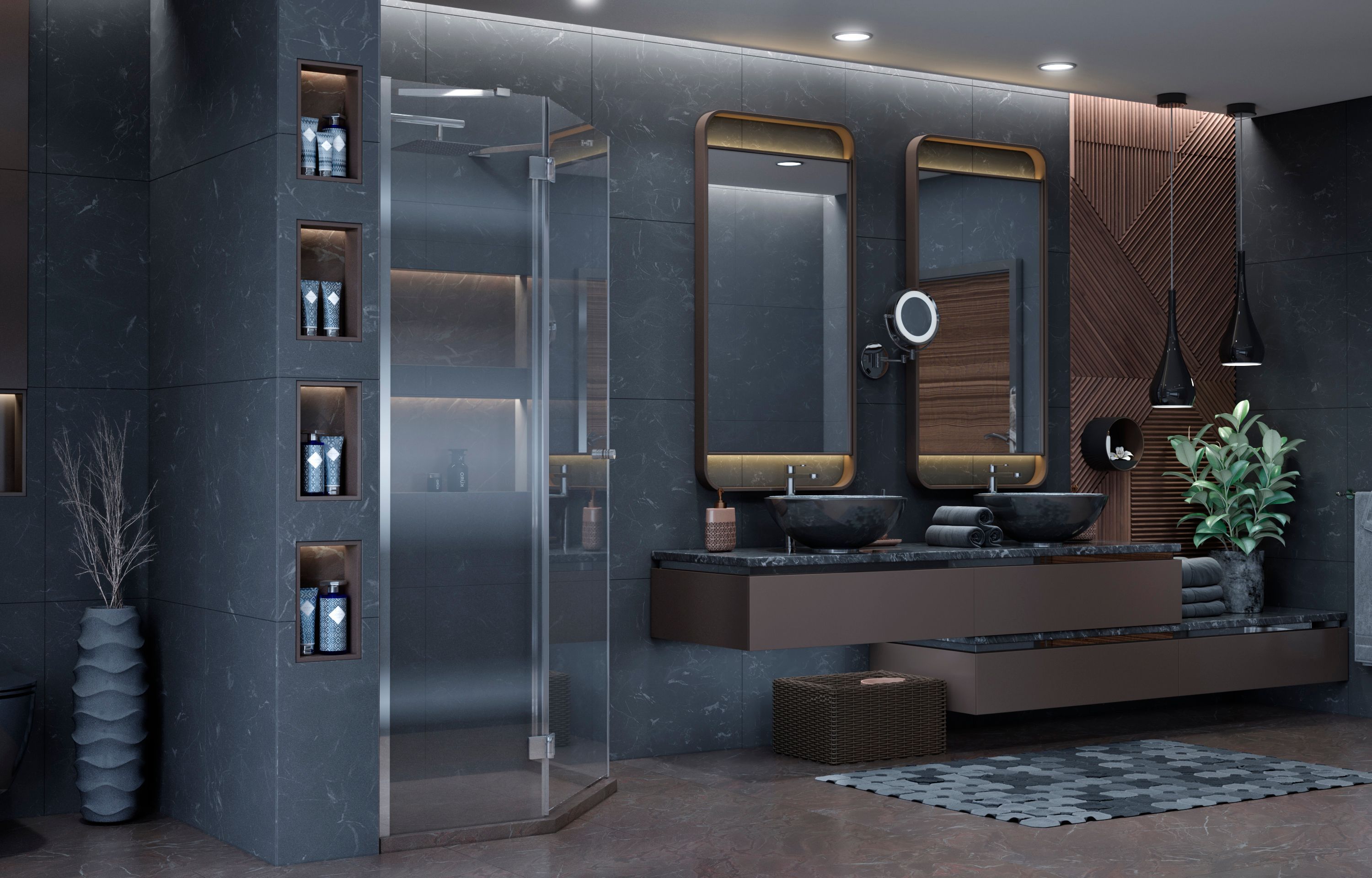 Пятиугольное душевое ограждение с распашной дверью Ambassador Diamond 12011112L