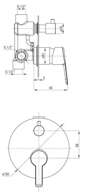 Смеситель скрытого монтажа 2 функции Deante Arnika, BQA_044P