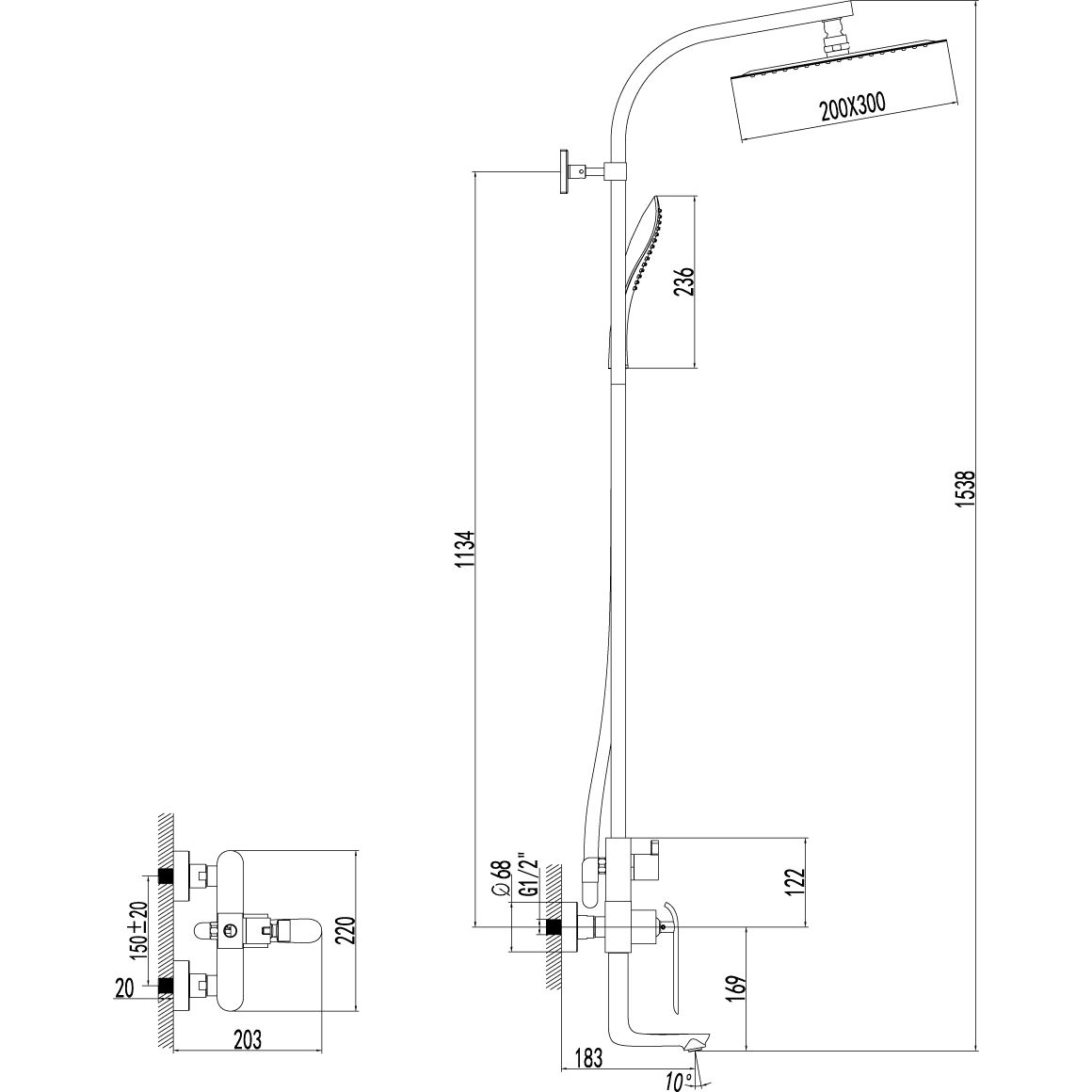 Смеситель для ванны с верхней душевой лейкой поворотный излив 139 мм Lemark Melange, LM4962CW