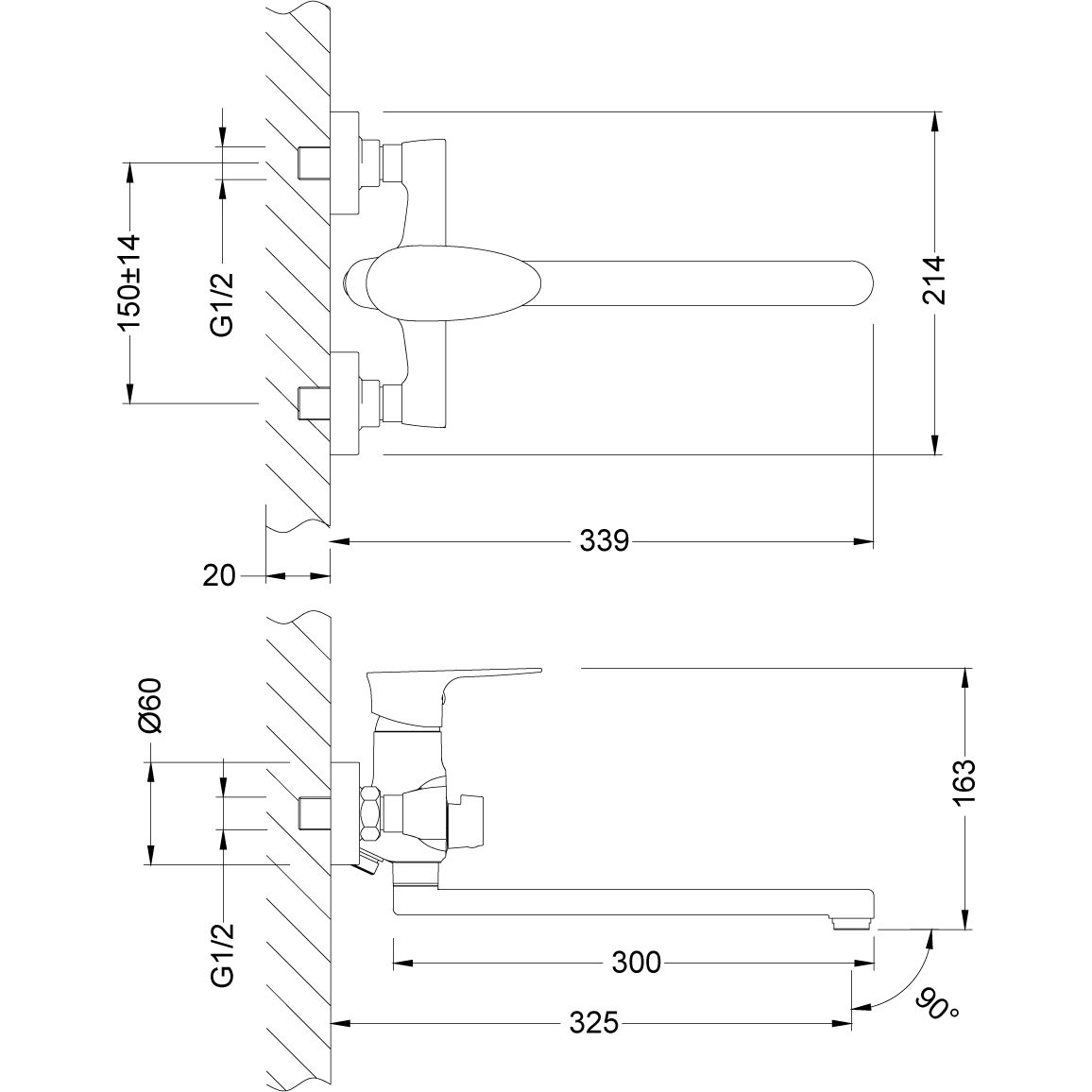 Смеситель универсальный с изливом 300 мм Lemark Nero, LM0251C
