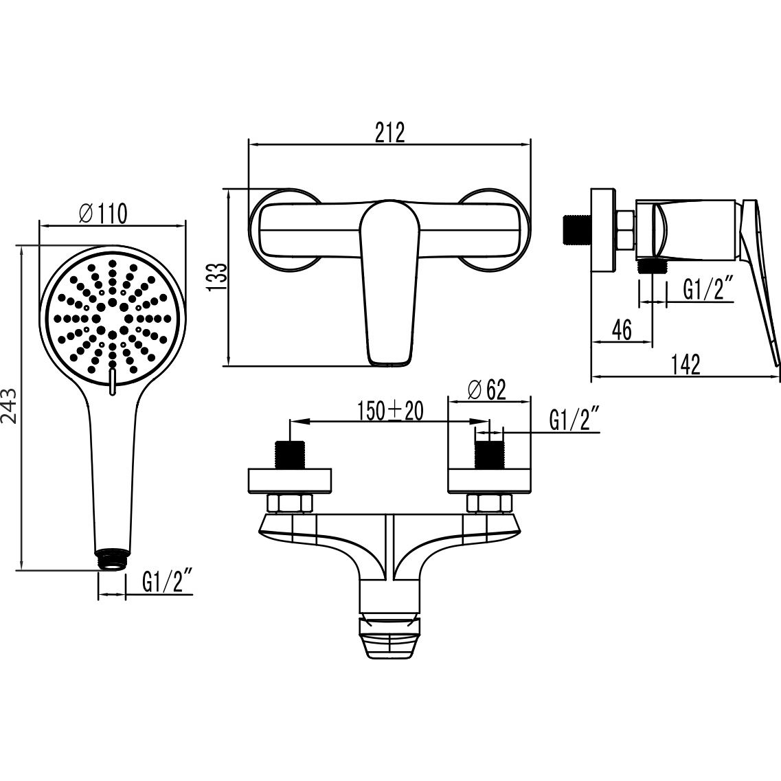 Смеситель для душа Lemark Bronx, LM3703BL