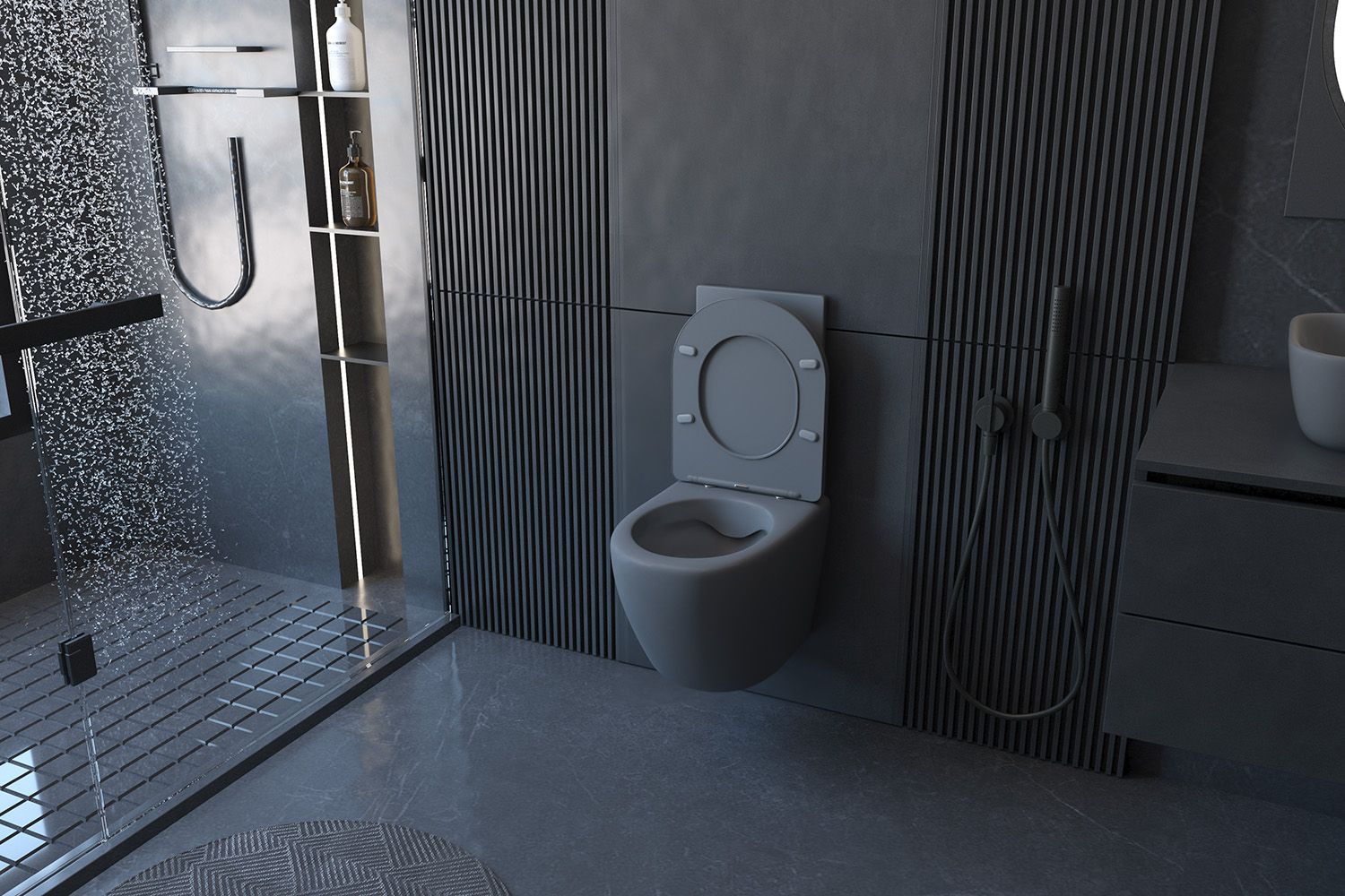 Унитаз подвесной безободковый серый матовый Abber Bequem, AC1101MG