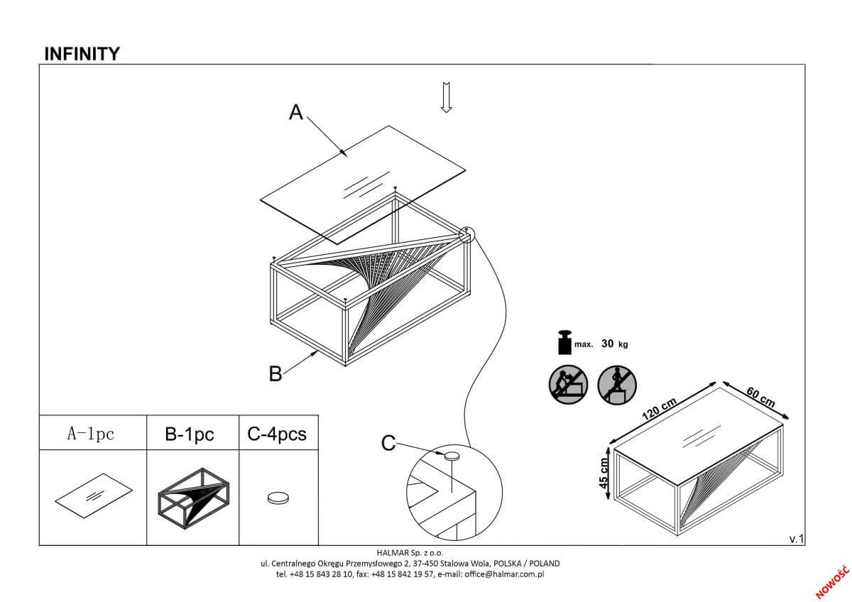 Стол журнальный Halmar Infinity дымчатый, V-CH-INFINITY-LAW