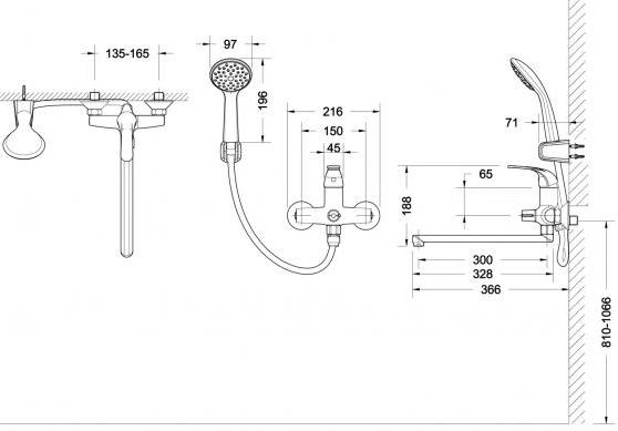 Смеситель для ванны и раковины Bravat Fit F6135188CP-LB