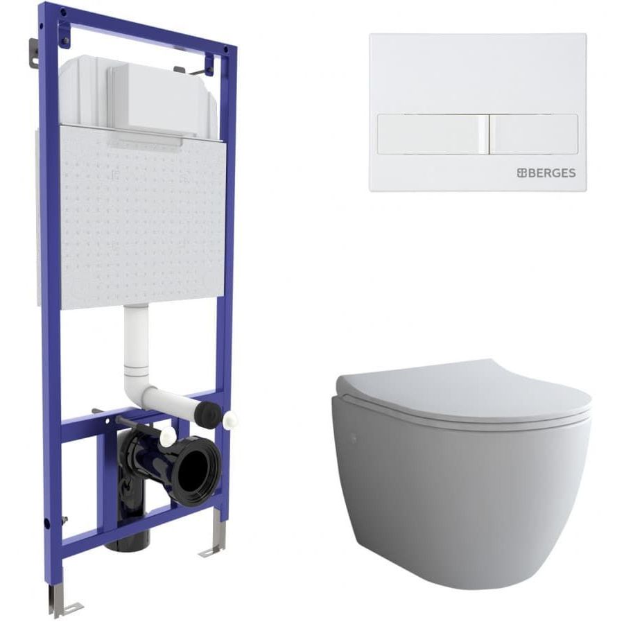 Комплект Berges Novum, кнопка L1 белая, унитаз Okus, сиденье Toma Slim, 043263