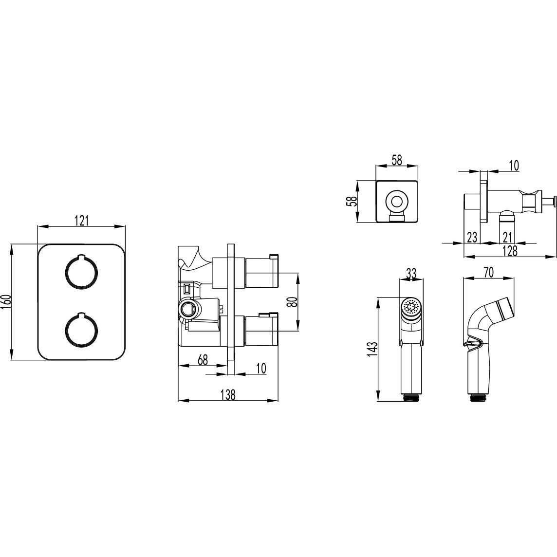 Смеситель термостатический с гигиеническим душем встраиваемый Lemark Yeti, LM7820C