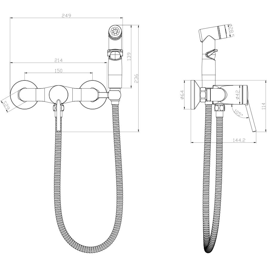 Смеситель настенный с гигиеническим душем Lemark Minima, LM3818C