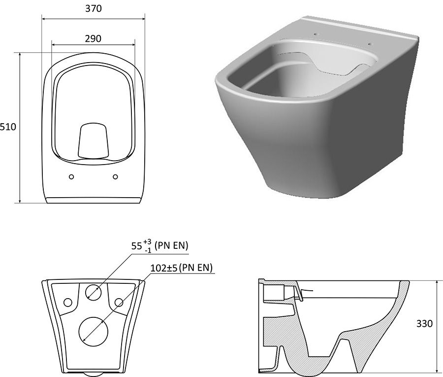 Унитаз подвесной Ravak Classic Rimoff c пневмокрышкой, X01671 + X01672