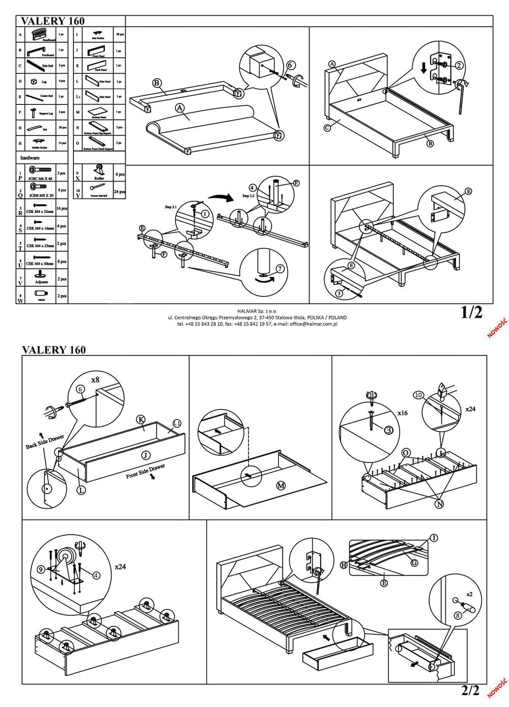 Кровать Halmar Valery серый/орех 160/200, V-CH-VALERY-LOZ