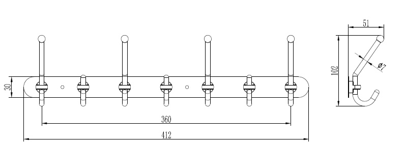 Планка с 7 крючками Ledeme L201-7