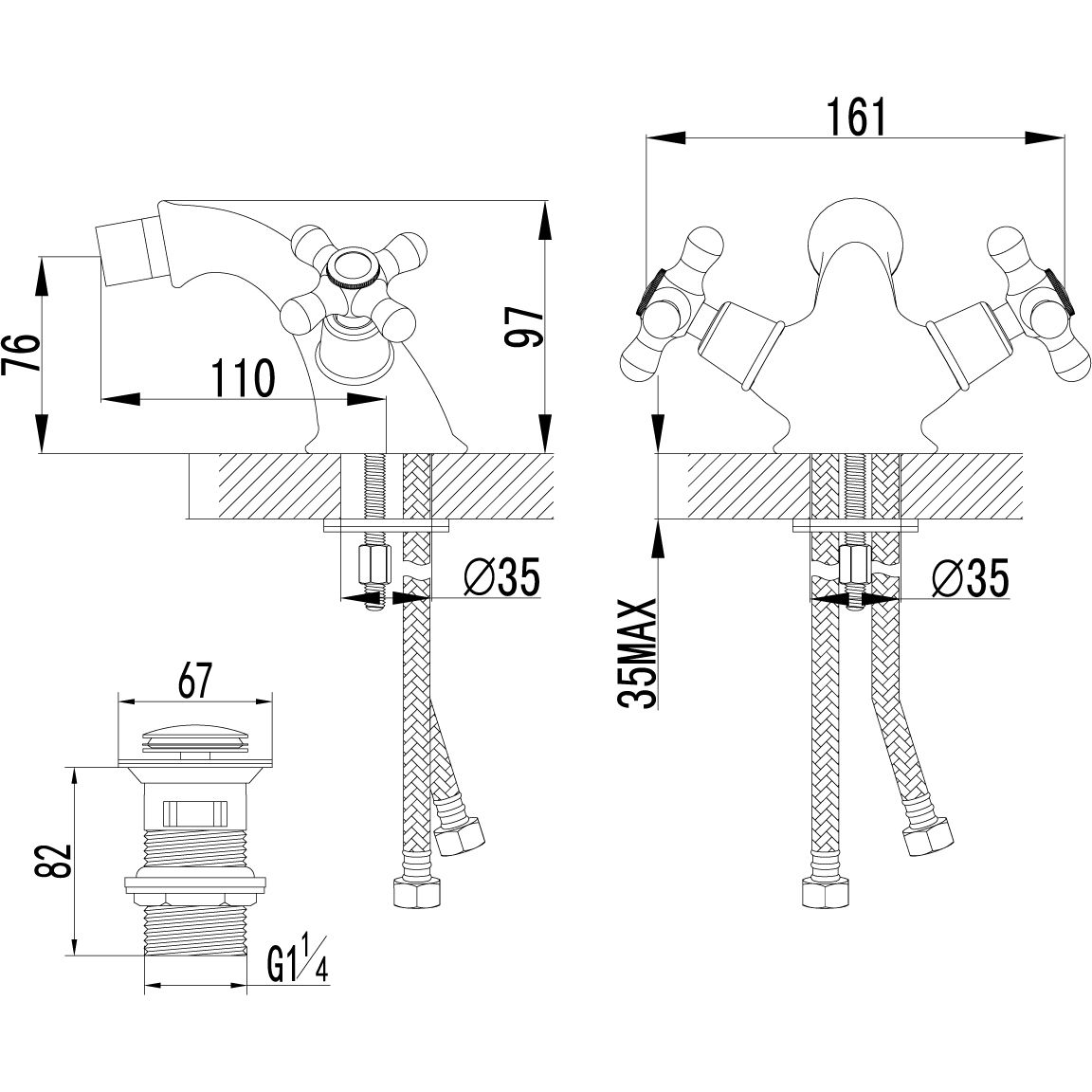 Смеситель для биде с донным клапаном Lemark Vintage, LM2808B