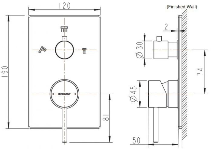 Накладка для смесителя скрытого монтажа Bravat Arc (3 функции) P69193C