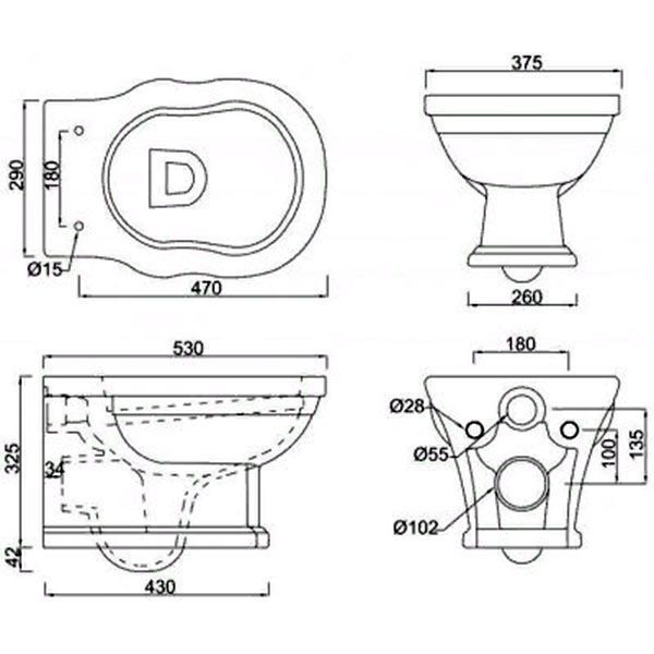 Унитаз подвесной безободковый Belbagno Boheme P-trap, BB115CH