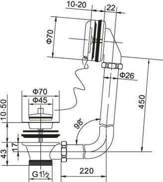 Слив-перелив с гидрозатвором хром Belbagno, BB-OVF-02-CRM