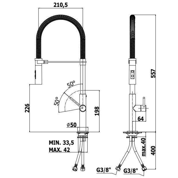 Смеситель для кухни с выдвижным душем Paffoni Chef, CH179CRNO