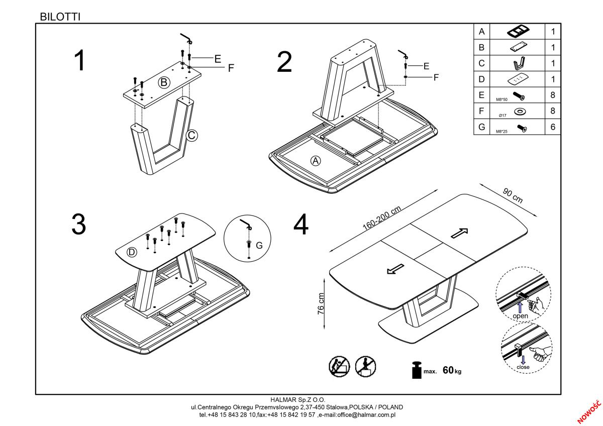 Стол обеденный Halmar Bilotti, раскладной темно-серый/орех, V-CH-BILOTTI-ST-ANTRACYT