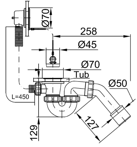 Сифон для ванны пробка на цепочке Styron, STY-536