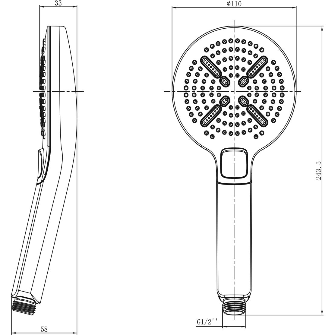 Лейка душевая круглая 3-функциональная 110х244 мм Lemark, LM8114C